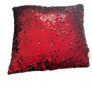 Red and black flip sequin throw pillow 16” square decorative glam goth EUC